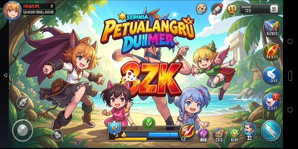 Screenshot gameplay 8ZK menunjukkan karakter anime yang menarik.