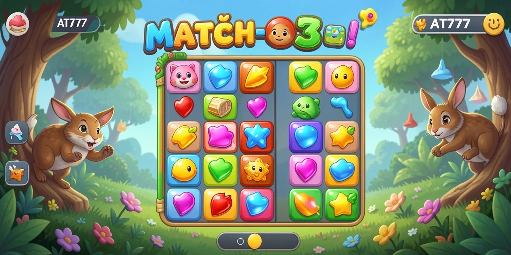 Tampilan gameplay Match-3 yang menarik di AT777.