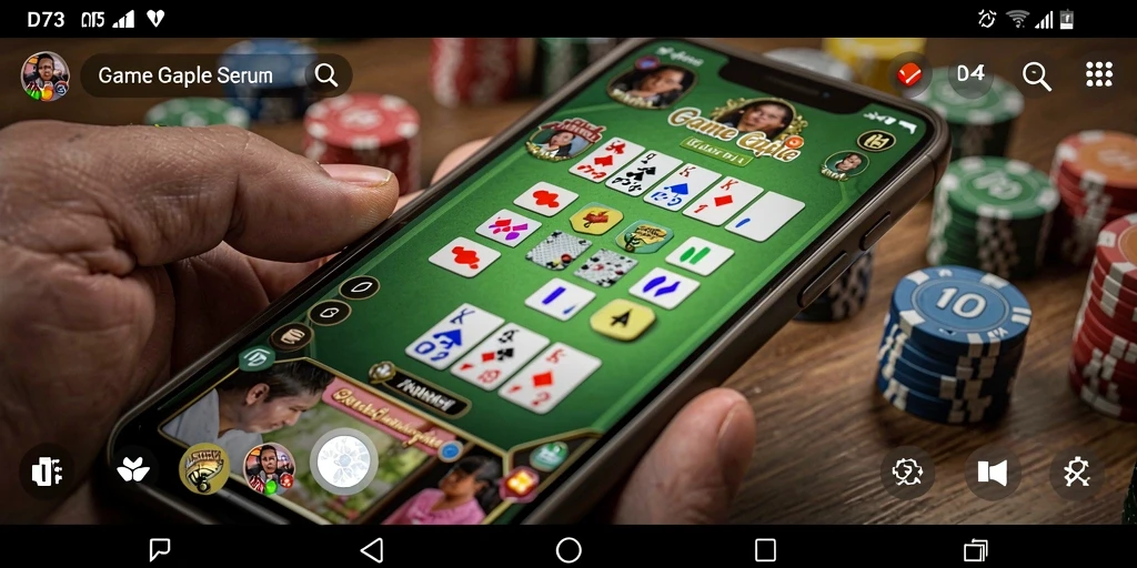 Screenshot D73 menampilkan antarmuka gameplay Gaple yang menarik.