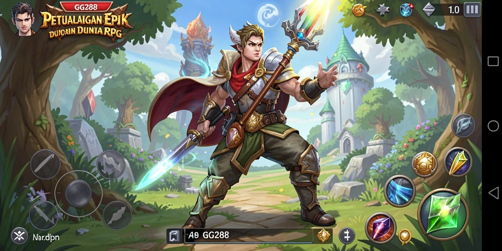 Screenshot dari gameplay RPG GG288 yang menampilkan pertempuran epic di dunia fantasi.