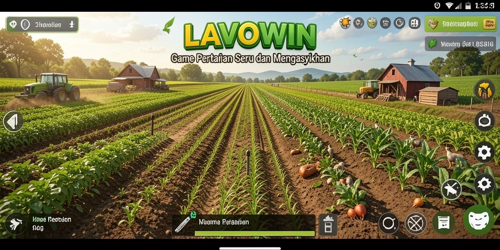 Screenshot gameplay LAVOWIN yang menarik dengan berbagai tanaman dan hewan.