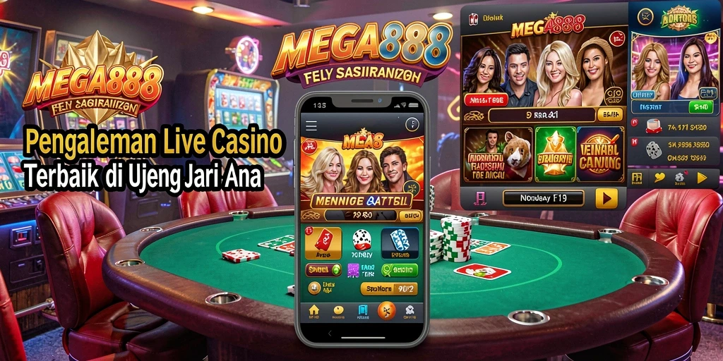 Screenshot gameplay MEGA888 menampilkan dealer langsung yang ramah dan permainan yang seru.