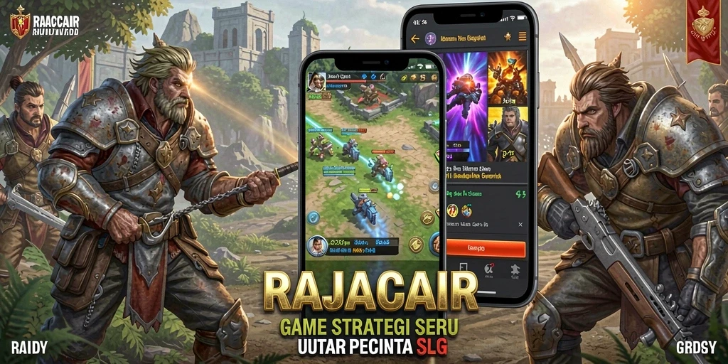 Tangkapan layar utama RAJACAIR menampilkan strategi perang seru.